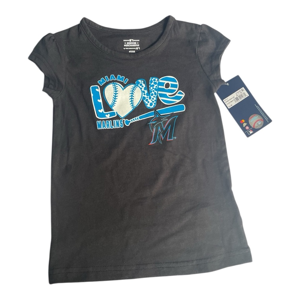 NWT Miami Marlins Girls Shirt 4T Black MLB Baseball Love Graphic Tee Toddler